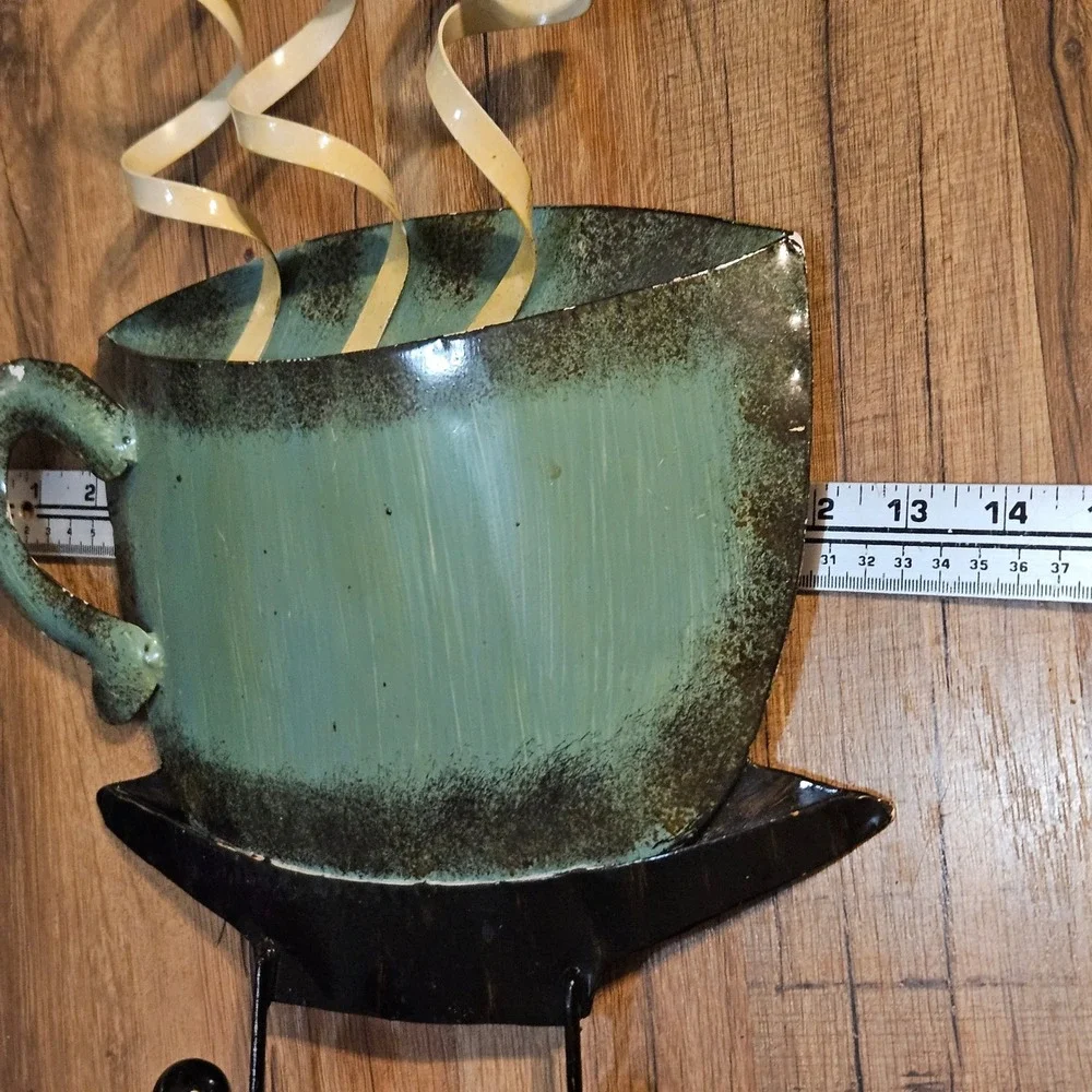 Coffee Cup Wall Decor w/ Hooks, Teal Green‎ Mug Kitchen Home Decoration